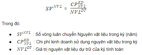 Công thức tính Số vòng luân chuyển nguyên vật liệu