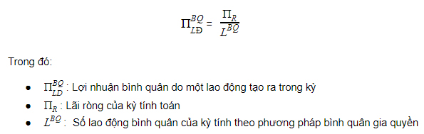 Công thức tính Sức sinh lời bình quân của một lao động